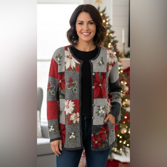 Northern Isles Sweaters - NORTHERN ISLES Holiday Winter Christmas Xmas Patchwork Embroidered Cardigan XL